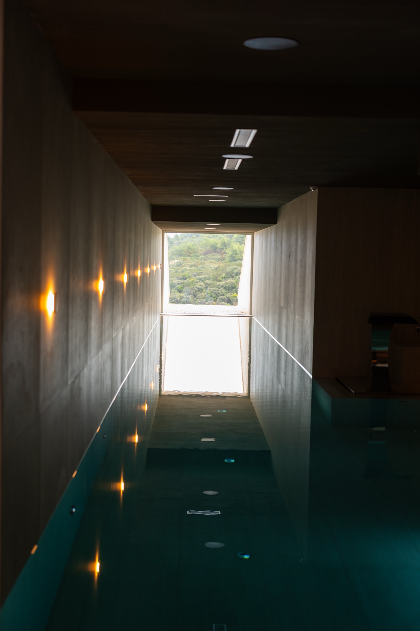 Quiet stone passage beside the indoor pool